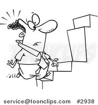 Cartoon Black and White Line Drawing of a Black Business Man Noticing an Anomaly in Steps by Toonaday
