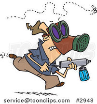 Cartoon Guy Chasing down an Annoying Fly with Bug Spray by Toonaday