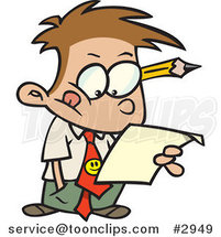 Cartoon Business Boy Analyzing a Document by Toonaday