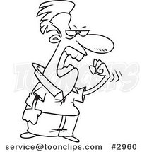 Cartoon Black and White Line Drawing of a Pissed Guy Waving a Fist by Toonaday