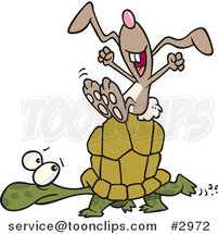 Cartoon Lazy Hare Riding on a Tortoise by Toonaday