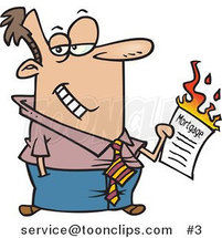 Cartoon Guy Burning His Mortgage Papers by Toonaday