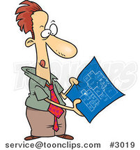 Cartoon Business Man Examining Blueprints by Toonaday