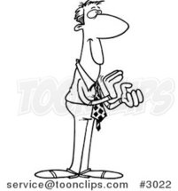 Cartoon Black and White Line Drawing of a Pleased Business Man Clapping by Toonaday