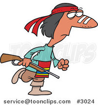 Cartoon Native American Guy Carrying a Gun by Toonaday