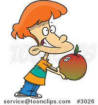 Cartoon School Boy Holding out a Large Apple by Toonaday