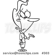 Cartoon Coloring Page Line Art of a Poor Lady Holding a Single Coin After Paying Taxes by Toonaday