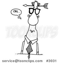 Cartoon Black and White Line Drawing of an Arrow Through a Business Man's Head by Toonaday