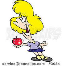 Cartoon School Girl Holding an Apple by Toonaday