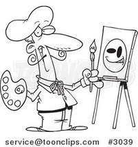 Cartoon Black and White Line Drawing of a Smiley Face Artist by Toonaday