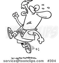 Cartoon Coloring Page Line Art of a Runner Guy Ahead of the Crowd by Toonaday
