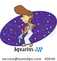 Cartoon Aquarius Lady over a Purple Starry Oval by Toonaday