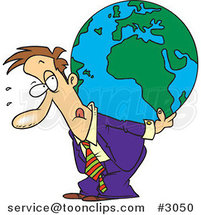 Cartoon Business Man Carrying a Burden Globe on His Back by Toonaday