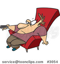 Cartoon Bored Guy Slumped in a Chair and Holding a Remote Control by Toonaday