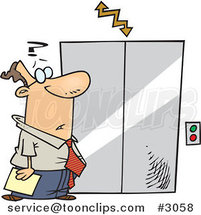 Cartoon Confused Business Man Waiting by an Elevator by Toonaday