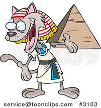 Cartoon Egyptian Cat Presenting a Pyramid by Toonaday