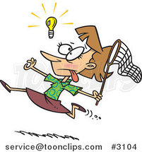 Cartoon Business Woman Chasing an Elusive Idea with a Net by Toonaday