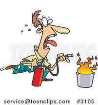Cartoon Business Man Extinguishing a Fire by Toonaday