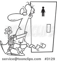 Cartoon Black and White Line Drawing of an Embarrassed Business Man with Toilet Paper Stuck to His Pants by Toonaday