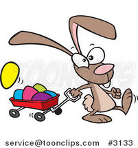 Cartoon Bunny Pulling a Wagon of Easter Eggs by Toonaday