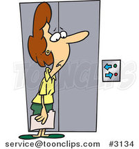 Cartoon Confused Business Woman Waiting for an Elevator by Toonaday