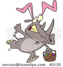Cartoon Easter Rhino Wearing Bunny Ears and Carrying a Basket by Toonaday