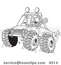 Cartoon Coloring Page Line Art of an Excited Guy 4wheeling His Truck Through Mud by Toonaday