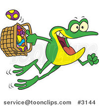 Cartoon Frog Hopping with a Basket of Easter Eggs by Toonaday