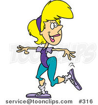 Cartoon White Aerobics Lady Exercising by Toonaday