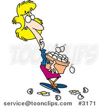 Cartoon Lady Carrying Eggs in a Basket by Toonaday