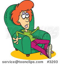 Cartoon Exhausted Lady Sitting in an Arm Chair by Toonaday