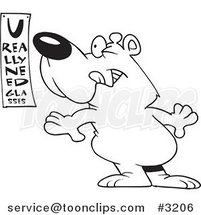 Cartoon Black and White Line Drawing of a Bear Reading an Eye Chart by Toonaday
