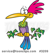 Cartoon Exotic Bird Perched on a Branch by Toonaday