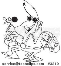 Cartoon Black and White Line Drawing of an Elvis Impersonator Alien Singing by Toonaday