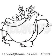 Cartoon Black and White Line Drawing of a Chubby Cupid Smoking a Cigar by Toonaday