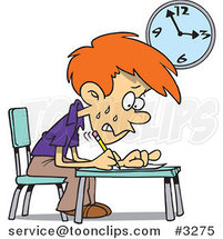 Cartoon Stressed School Boy Taking an Exam by Toonaday