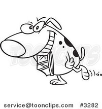 Cartoon Black and White Line Drawing of a Dog Carrying Underwear by Toonaday