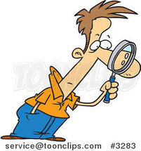 Cartoon Guy Leaning Forward and Examining with a Magnifying Glass by Toonaday