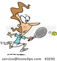 Cartoon Lady Chasing an Elusive Tennis Ball by Toonaday