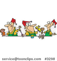 Cartoon Three Christmas Elves Making Toys by Toonaday