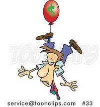 Cartoon Businessman Being Carried Away by a Red Inflation Balloon by Toonaday
