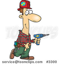 Cartoon Electrician Carrying a Drill by Toonaday