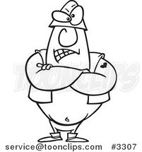 Cartoon Black and White Line Drawing of a Tough Executioner Standing with His Arms Folded by Toonaday