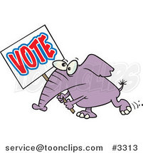 Cartoon Elephant Carrying a Vote Sign by Toonaday