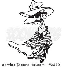 Cartoon Black and White Line Drawing of a Gangster Carrying a Violin Case by Toonaday