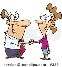 Cartoon Business Man Shaking Hands with a Business Woman, by Toonaday