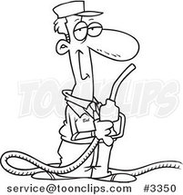 Cartoon Black and White Line Drawing of a Gas Station Attendant Holding a Nozzle by Toonaday