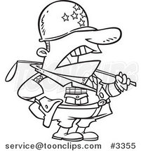 Cartoon Black and White Line Drawing of a Tough Military General by Toonaday