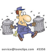 Cartoon Happy Garbage Guy Carrying Trash Cans by Toonaday