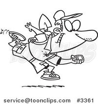 Cartoon Black and White Line Drawing of a Guy Geocaching with a GPS Device by Toonaday